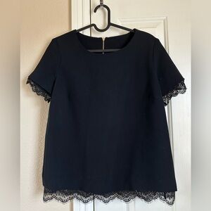 Sandro Short-Sleeve Top with Lace Trim